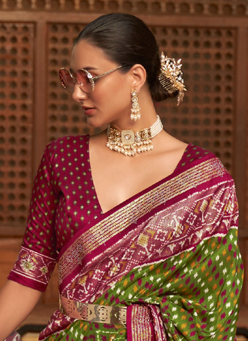 Latest Designer Silk Olive Green Patan Patola Saree Online